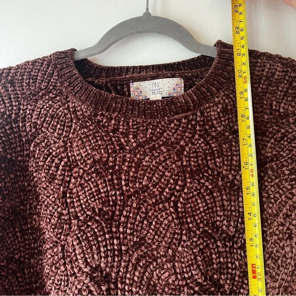 Pink Rose Chenille Sweater XS Brown Cable Knit Textured Pullover Cozy Soft - Picture 6 of 9